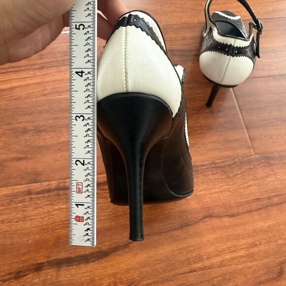 VTG Via Spiga Peep Toe Mary Jane’s Black White Ankle Strap Size 7M - Picture 5 of 13